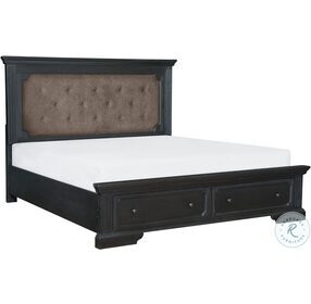 Bolingbrook Wire Brushed Charcoal Upholstered Queen Storage Platform Bed