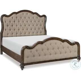 Heath Court Oak and Brown King Upholstered Panel Bed