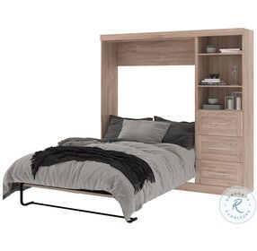 Pur Rustic Brown 84" Full Murphy Bed and Shelving Unit with Drawers