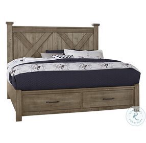 Cool Rustic Stone Grey Queen Poster Bed With Footboard Storage