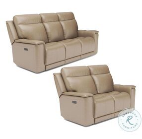 Miller Beige Leather Power Reclining Living Room Set With Power Headrest And Lumbar