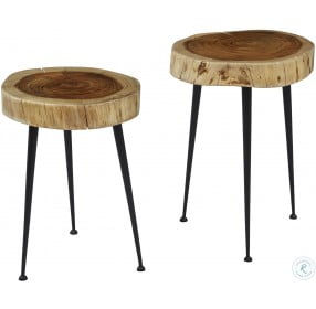 Global Archive Natural Brown Live Edge Accent Table Set of 2