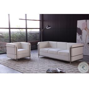 Cour White Italian Leather Living Room Set