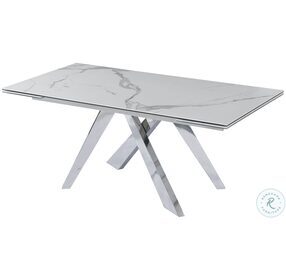 Carrara White Ceramic and Chrome Extendable Dining Table