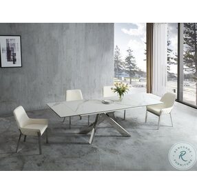 Carrara White Ceramic and Chrome Extendable Dining Room Set