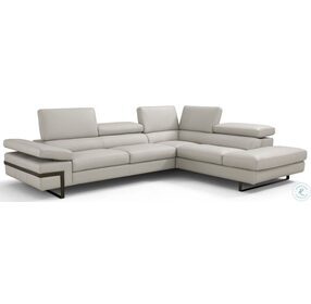 I867 Light Grey Italian Leather RAF Chaise Sectional
