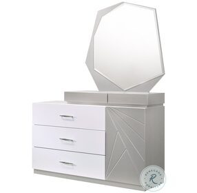Florence White And Light Grey Lacquer Dresser and Mirror