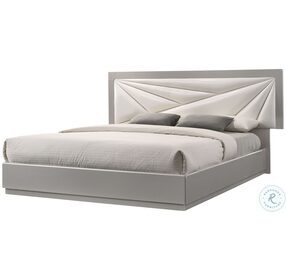 Florence White & Light Grey Lacquer Queen Platform Bed