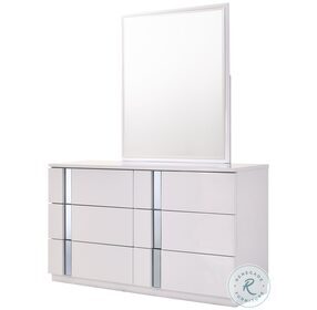Palermo White Lacquer And Chrome Dresser and Mirror