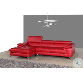 A973b Red Italian Leather Mini Chaise LAF Sectional