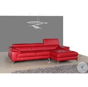 A973B Red Italian Leather Mini Chaise RAF Sectional