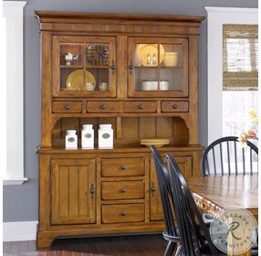 Treasures Rustic Oak And Black Buffet With Hutch
