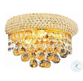 V1800W12G-RC Primo 12" Gold 2 Light Wall Sconce With Clear Royal Cut Crystal Trim
