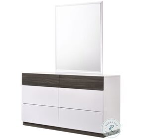 Sanremo Walnut Veneer And White Lacquer Dresser and Mirror