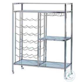 Derion Chrome Glass Shelf Serving Cart with Casters