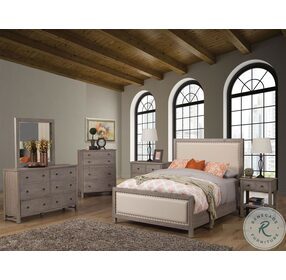 Classic Light Distressed Gray Upholstered Panel Bedroom Set