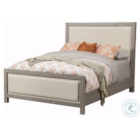 Classic Light Distressed Gray California King Upholstered Panel Bed
