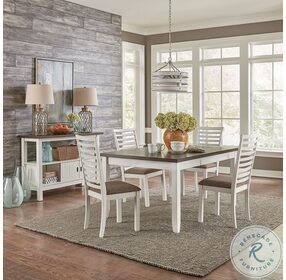 Brook Bay Textured White With Carbon Gray Rectangular Leg Dining Room Set