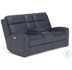 Cody Gray Leather Power Reclining Console Loveseat With Power Headrest And Footrest
