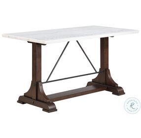 Aldrich White Marble Top And Dark Brown Trestle Counter Height Dining Table