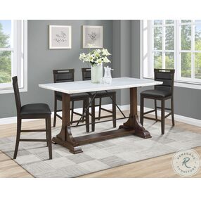 Aldrich White Marble Top And Dark Brown Trestle Counter Height Dining Room Set