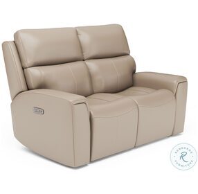 Jarvis Parchment Leather Power Reclining Loveseat With Power Headrest And Footrest