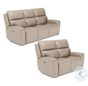 Jarvis Parchment Leather Power Reclining Living Room Set With Power Headrest And Footrest