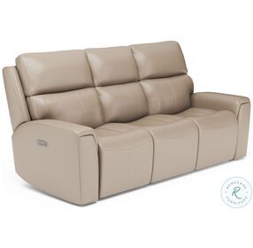 Jarvis Parchment Leather Power Reclining Sofa With Power Headrest And Footrest