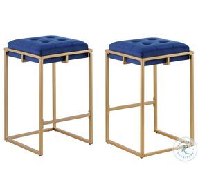 Nadia Blue Square Padded Seat Counter Height Stool Set of 2