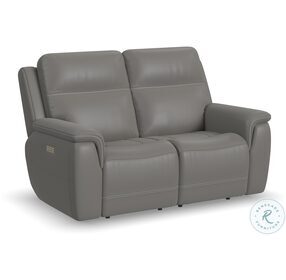 Sawyer Light Gray Leather Power Reclining Loveseat With Power Headrest And Lumbar