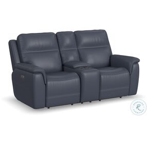 Sawyer Dark Gray Leather Power Reclining Console Loveseat With Power Headrest And Lumbar