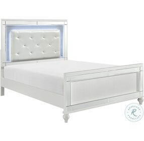 Alonza Metallic White Queen Upholstered Panel Bed