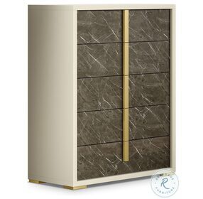 Sonia Pearl And Grey Marble Look Chest With Gold Accents