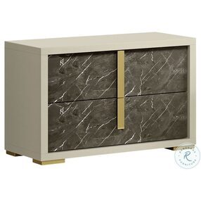Sonia Pearl Lacquer Nightstand With Gold Accents