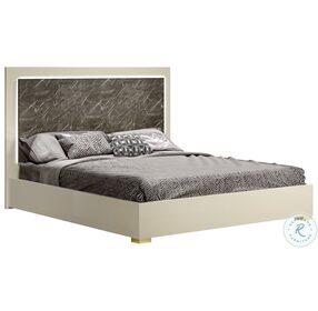 Sonia Pearl And Grey Marble Look King Platform Bed With Gold Accents