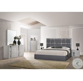 Degas Charcoal Upholstered Platform Bedroom Set with Gray Casegood
