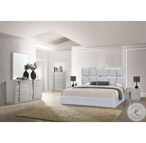 Degas Silver Grey Upholstered Platform Bedroom Set with Gray Casegood