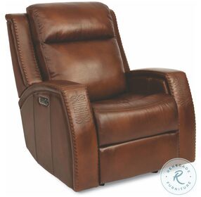 Mustang Brown Leather Power Gliding Recliner With Power Headrest And Footrest