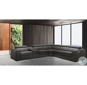 Picasso Dark Grey Top Grain Leather Power Reclining Sectional