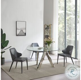 Tower Chrome Round Dining Room Set with San Francisco Grey Chair