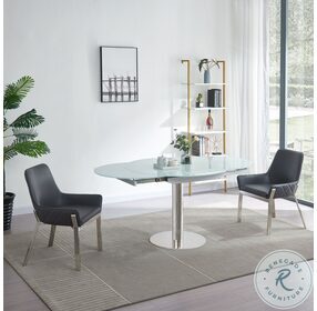 Pub  White And Stainless Steel Extendable Dining Room Set