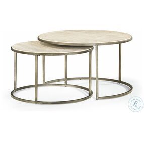 Modern Basics Natural Travertine And Grey Round Cocktail Table