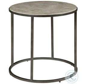 Modern Basics Natural Travertine And Black Round End Table
