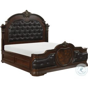 Antoinetta Warm Cherry And Black Queen Upholstered Panel Bed