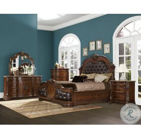 Antoinetta Warm Cherry And Black Upholstered Panel Bedroom Set