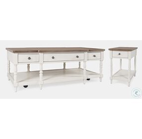 Grafton Farms Brushed White And Brown 3 Drawer Occasional Table Set