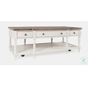 Grafton Farms Brushed White With Brushed Brown Top 3 Drawer Cocktail Table