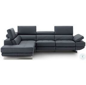 The Annalaise Blue Gray Italian Leather Reclining LAF Sectional