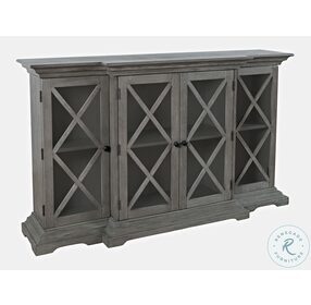Carrington Distressed Brushed Grey Wire Brushed 60" Breakfront Accent Cabinet