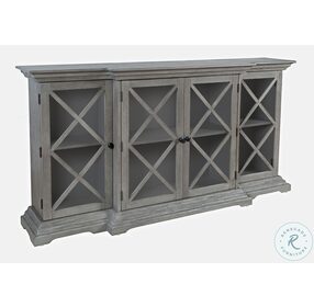 Carrington Distressed Brushed Grey Wire Brushed 70" Breakfront Accent Cabinet